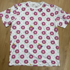 The Simpsons T-Shirt Men's Pink Doughnut Short Sleeve All Over Print Medium